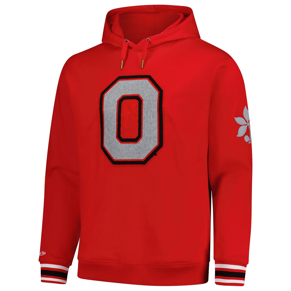 Men's Mitchell & Ness Scarlet Ohio State Buckeyes Chainstich Fleece Pullover Hoodie