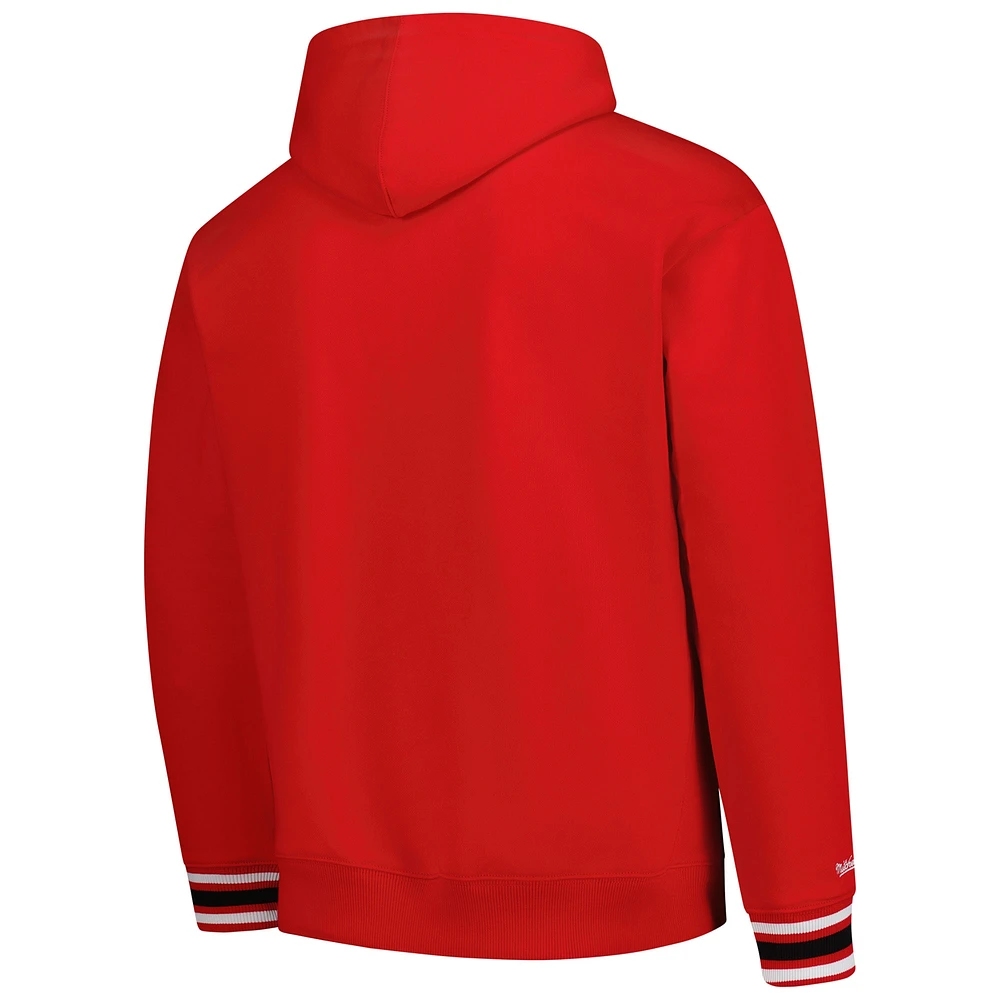 Men's Mitchell & Ness Scarlet Ohio State Buckeyes Chainstich Fleece Pullover Hoodie