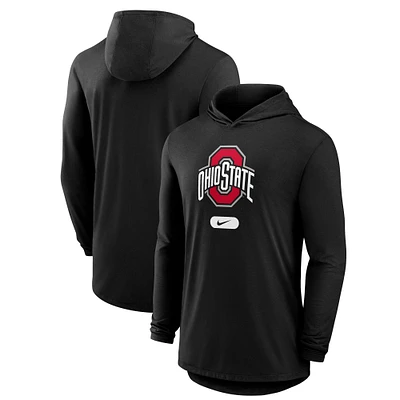 T-shirt à capuche Nike noir Ohio State Buckeyes Primetime Tri-Blend Performance manches longues pour homme