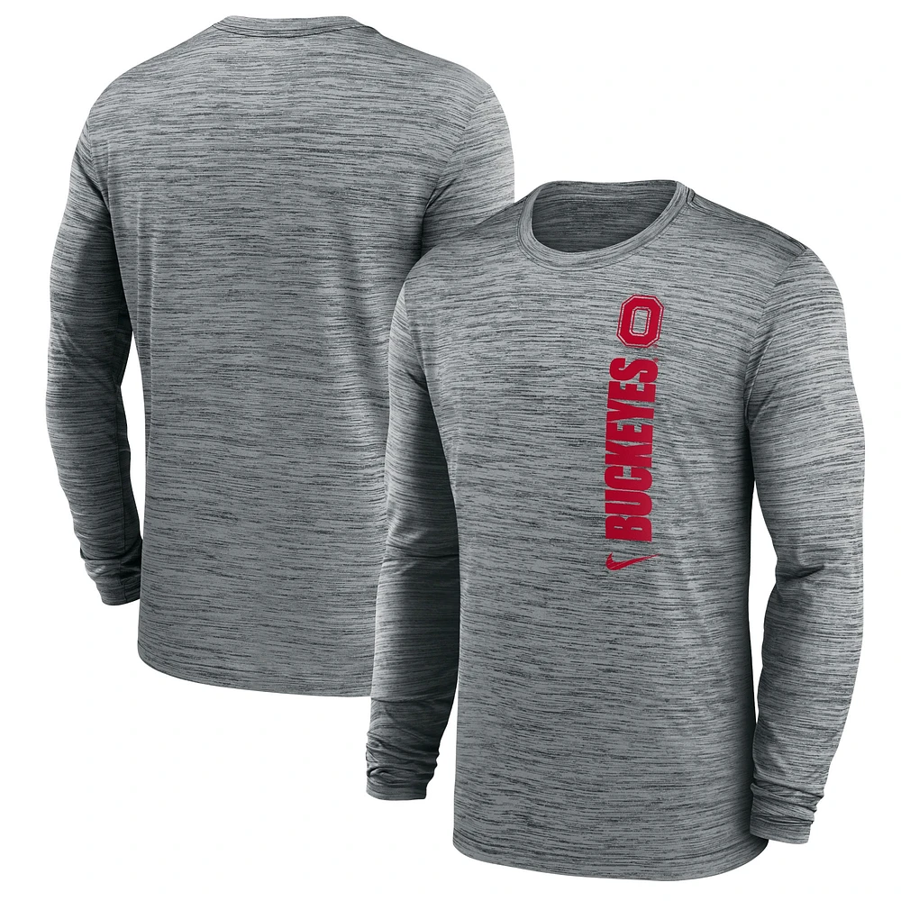 Men's Nike Gray Ohio State Buckeyes 2024 Sideline Velocity Performance Long Sleeve T-Shirt