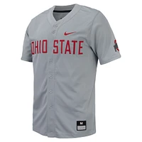 Maillot de baseball réplique à boutons complets Nike pour hommes, gris Ohio State Buckeyes