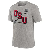 Men's Nike Heather Gray Ohio State Buckeyes Blitz Roll Call Tri-Blend T-Shirt