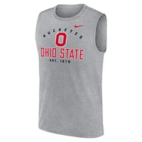 Men's Nike Heather Gray Ohio State Buckeyes Primetime Legend Mascot Lock Up Performance Muscle Tank Top