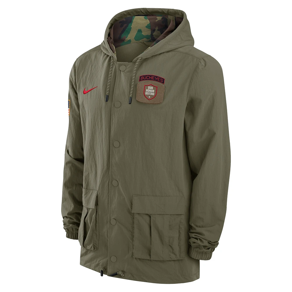 Men's Nike Olive Ohio State Buckeyes 2024 Military Appreciation Full-Snap Hoodie Jacket