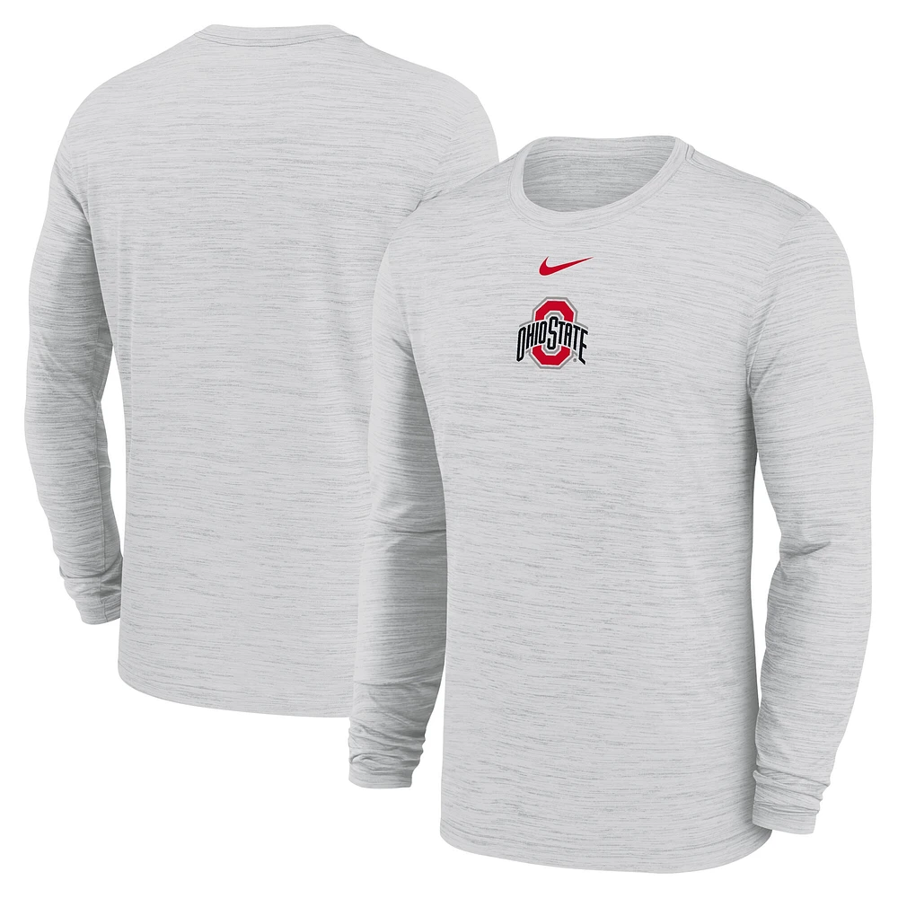 Men's Nike White Ohio State Buckeyes 2025 Sideline Velocity Performance Long Sleeve T-Shirt