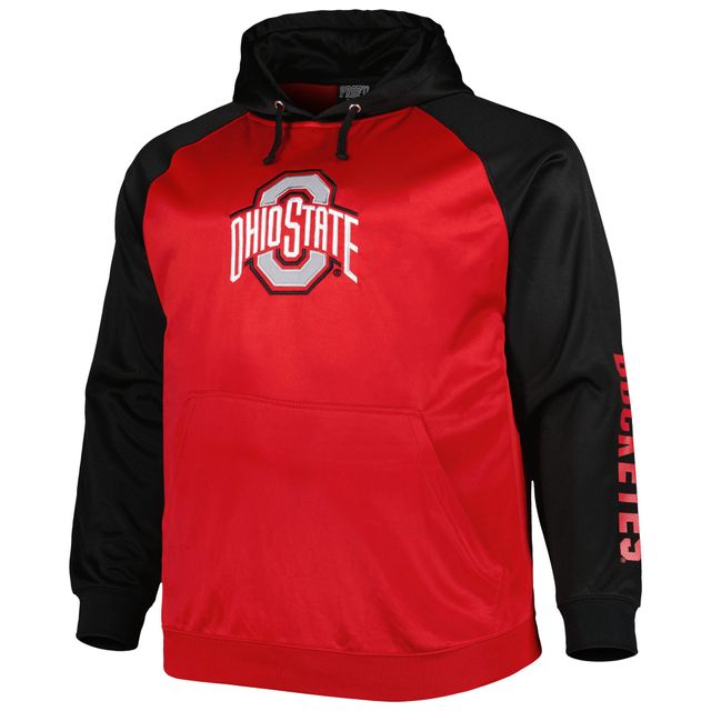Sweat à capuche en polaire raglan Scarlet Ohio State Buckeyes Big & Tall pour homme