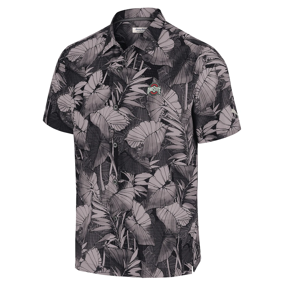 Chemise boutonnée Tommy Bahama noire pour homme Ohio State Buckeyes Big & Tall Coast Nuevo Fronds IslandZone