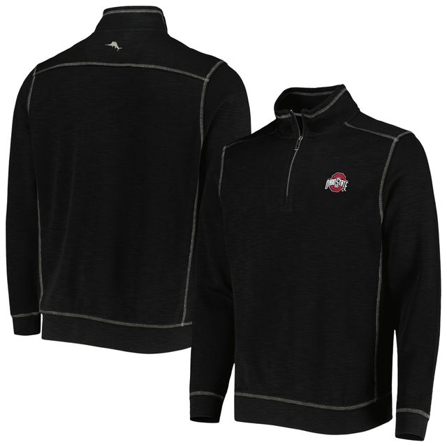 Tommy Bahama Homme Noir Ohio State Buckeyes Sport Tobago Bay Tri-Blend Mock Neck Half-Zip Jacket