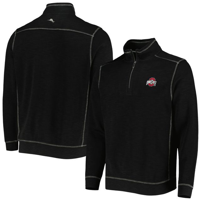 Tommy Bahama Homme Noir Ohio State Buckeyes Sport Tobago Bay Tri-Blend Mock Neck Half-Zip Jacket