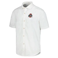 Men's Tommy Bahama White Ohio State Buckeyes Coconut Point Palm Vista IslandZone Camp Button-Up Shirt