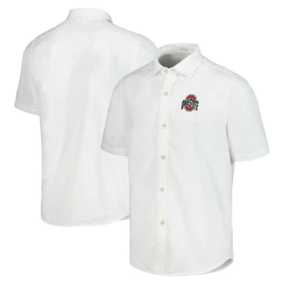 Chemise boutonnée Tommy Bahama pour hommes Ohio State Buckeyes Coconut Point Palm Vista IslandZone Camp