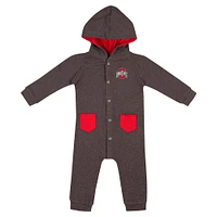 Newborn & Infant Colosseum Charcoal Ohio State Buckeyes Zando-Zan Waffle Full-Snap Hooded Romper
