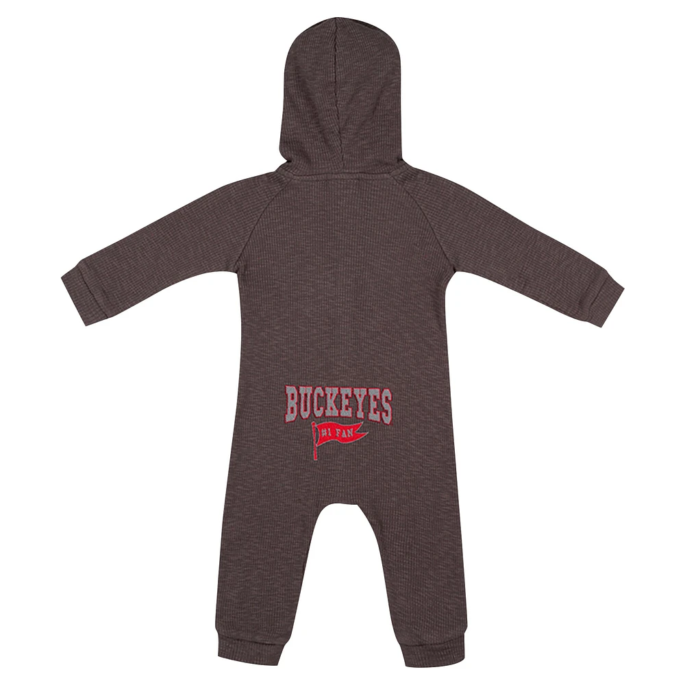 Newborn & Infant Colosseum Charcoal Ohio State Buckeyes Zando-Zan Waffle Full-Snap Hooded Romper