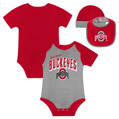 Ensemble body, bavoir et bonnet à revers pour nouveau-né bébé Ohio State Buckeyes Dynamic Duo