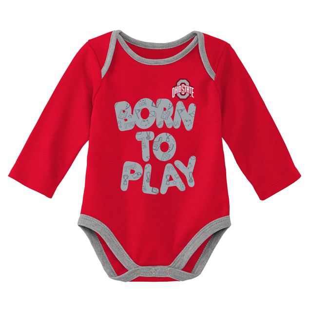 Ensemble de deux bodys à manches longues pour nouveau-nés et nourrissons écarlate/gris chiné Ohio State Buckeyes Born To Win