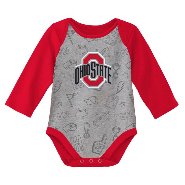 Ensemble de deux bodys à manches longues pour nouveau-nés et nourrissons écarlate/gris chiné Ohio State Buckeyes Born To Win
