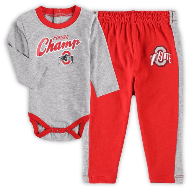 Nouveau-né et bébé écarlate/gris chiné Ohio State Buckeyes Little Kicker body à manches longues pantalon de survêtement
