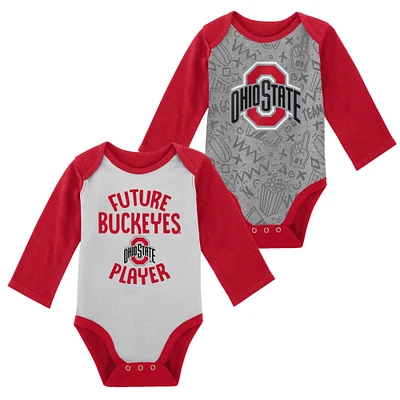 Lot de 2 bodys à manches longues Play Time Ohio State Buckeyes pour nouveau-nés et bébés blancs/gris