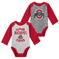 Lot de 2 bodys à manches longues Play Time Ohio State Buckeyes pour nouveau-nés et bébés blancs/gris