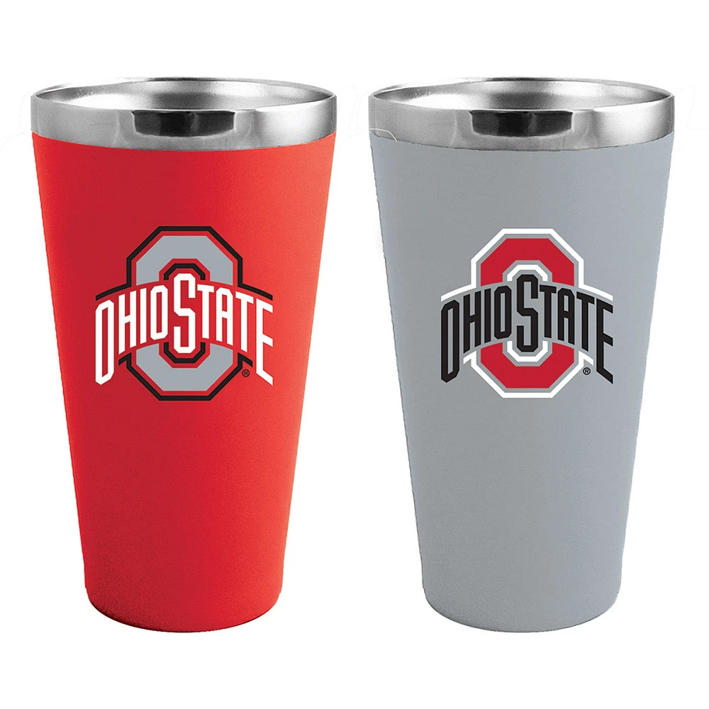 Lot de 2 couleurs de l'équipe Ohio State Buckeyes 16 oz. Ensemble de verres à pinte