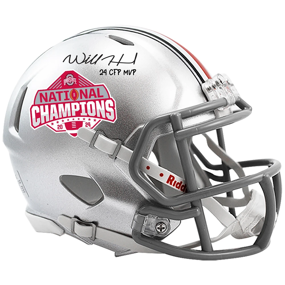 Will Howard Ohio State Buckeyes Autographed 2024 College Football Playoff National Champions Logo Riddell Speed Mini Helmet with "24 CFP MVP" Inscription 
