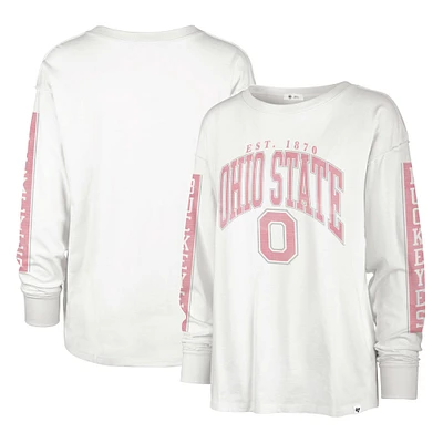 T-shirt à manches longues '47 crème Ohio State Buckeyes Statement SOA 3-Hit pour femmes
