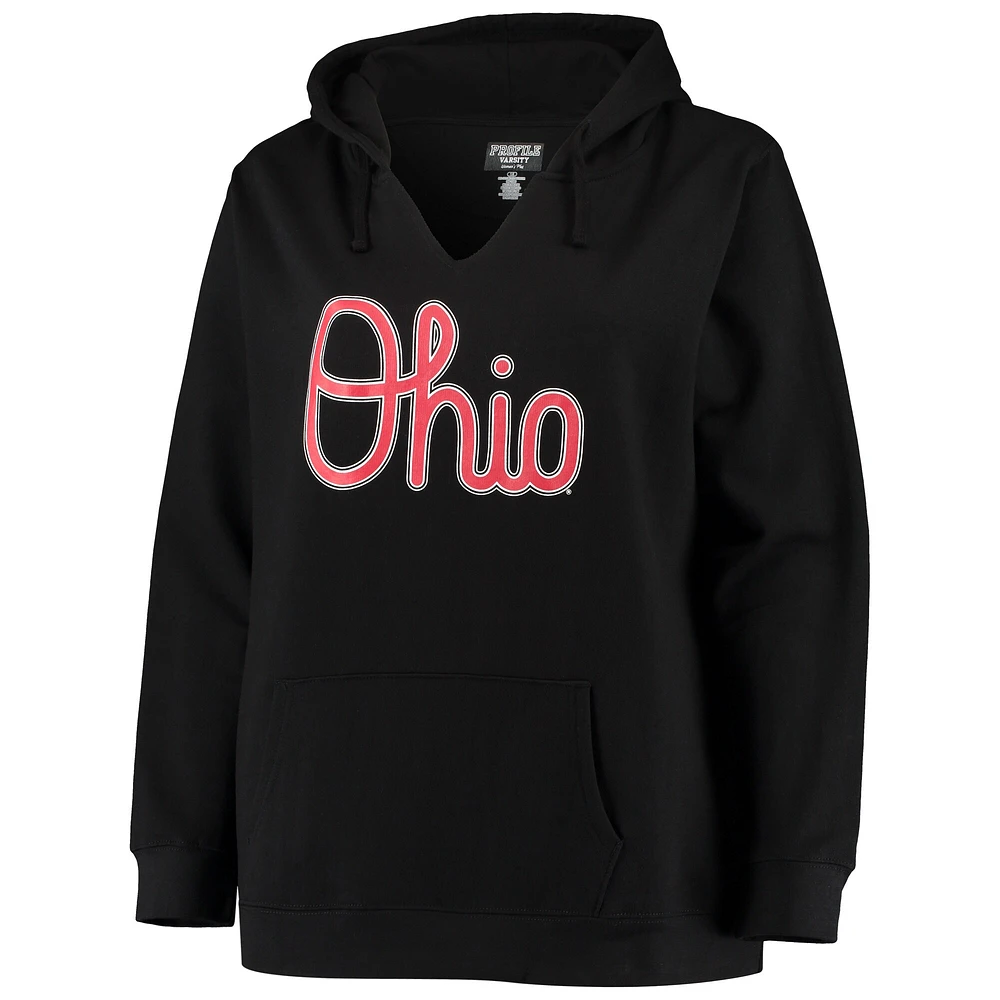 Women's Black Ohio State Buckeyes Plus Notch Neck Team Pullover Hoodie