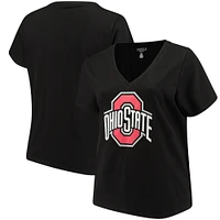 Women's Black Ohio State Buckeyes Plus Primary Logo V-Neck T-Shirt