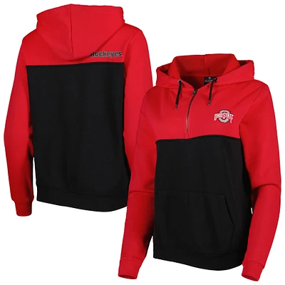 Chandail à capuchon léger demi-glissière Colosseum Ohio State Buckeyes Aidan pour femmes, noir/écarlate