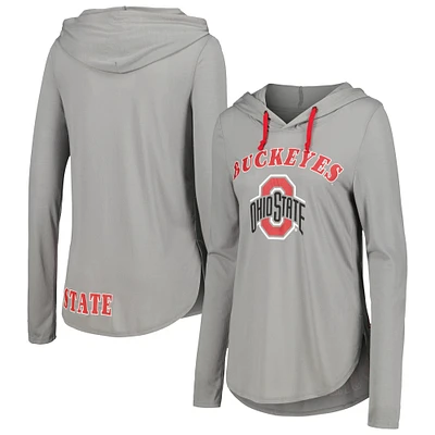 Women's Colosseum Heather Charcoal Ohio State Buckeyes My Lover Lightweight Hooded Long Sleeve T-Shirt