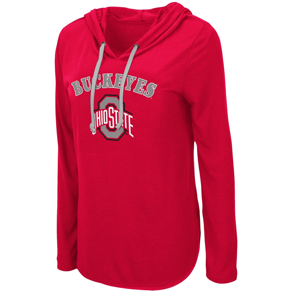 Women's Colosseum Scarlet Ohio State Buckeyes My Lover Lightweight Hooded Long Sleeve T-Shirt
