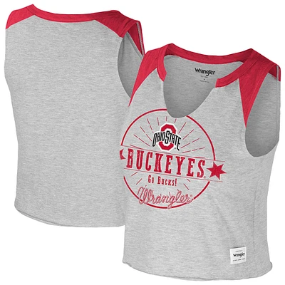 T-shirt court musculaire vintage Colosseum x Wrangler Heather Grey Ohio State Buckeyes pour femmes