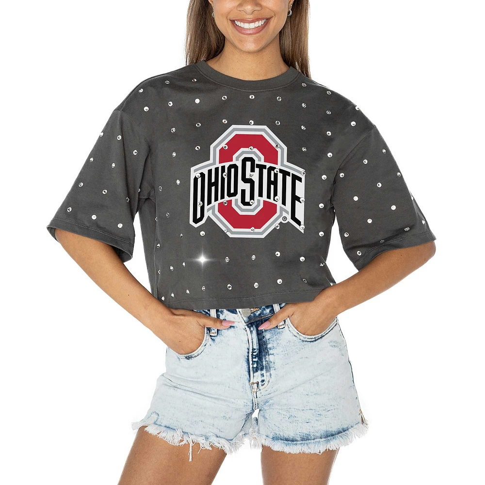 T-shirt court à strass Gameday Couture pour femme, gris