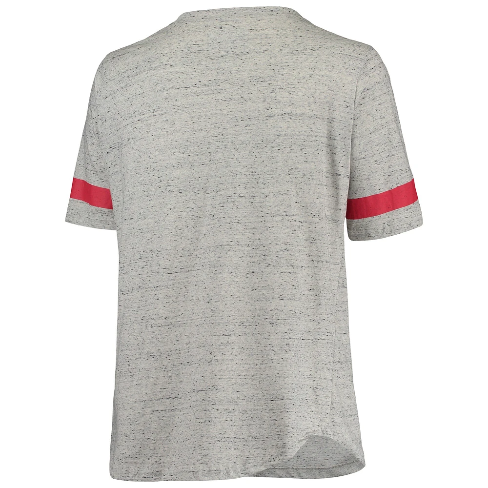 Women's Heathered Gray/Scarlet Ohio State Buckeyes Plus Lace-Up V-Neck T-Shirt