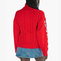 Women's Lusso Scarlet Ohio State Buckeyes Sylvie Cable Knit Turtleneck Pullover Sweater