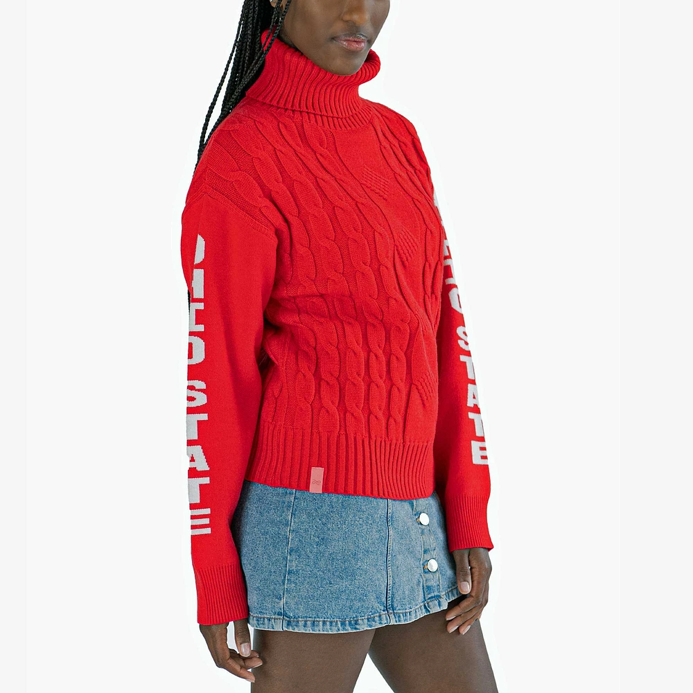 Women's Lusso Scarlet Ohio State Buckeyes Sylvie Cable Knit Turtleneck Pullover Sweater