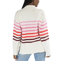 Women's Lusso  White Ohio State Buckeyes Simone Striple Mock Neck Oversized Pullover Sweater