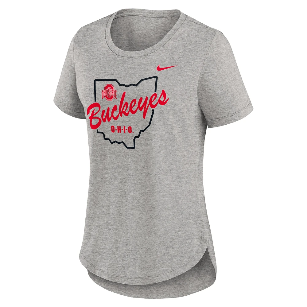 Women's Nike Heather Gray Ohio State Buckeyes Local Campus Location Mantra Tri-Blend T-Shirt