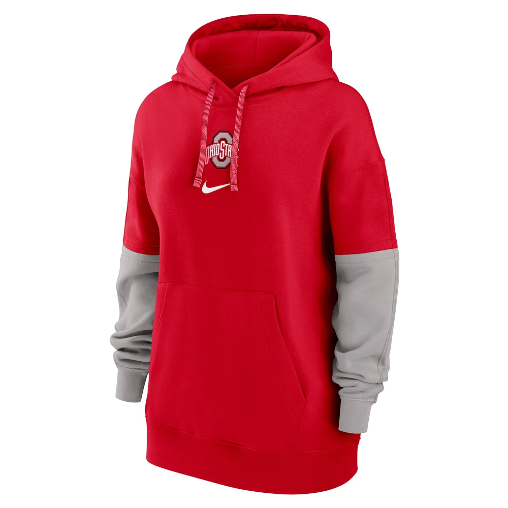 Women's Nike Scarlet Ohio State Buckeyes 2024 Sideline Essential Pullover Hoodie