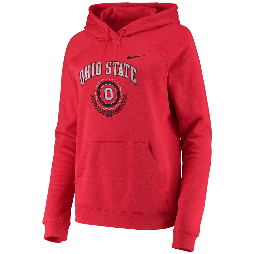 Women's Nike Scarlet Ohio State Buckeyes Varsity Fleece Tri-Blend Raglan Pullover Hoodie