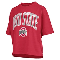 Women's Pressbox Scarlet Ohio State Buckeyes Nelson Arch Over Logo Waist Length Oversized Slub T-Shirt