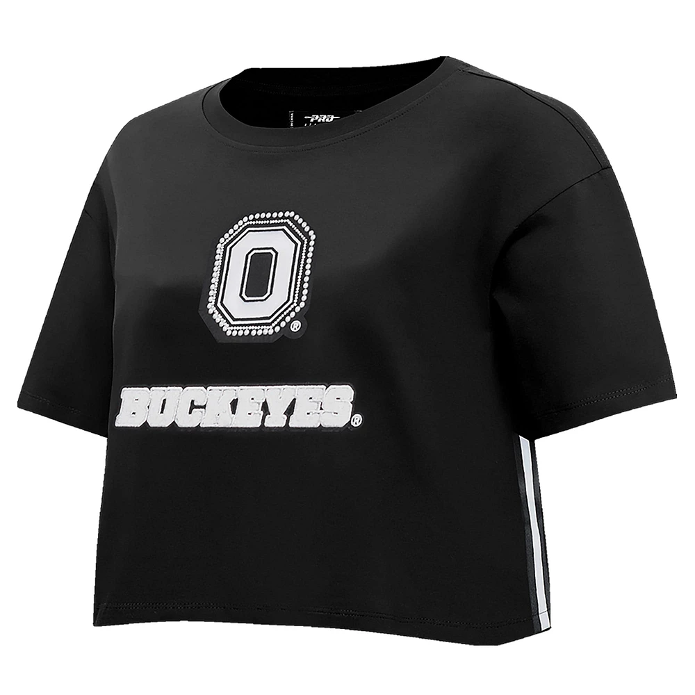 Women's Pro Standard Black Ohio State Buckeyes Rhinestone & Pearl Boxy Cropped T-Shirt
