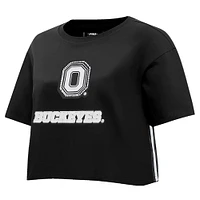 Women's Pro Standard Black Ohio State Buckeyes Rhinestone & Pearl Boxy Cropped T-Shirt