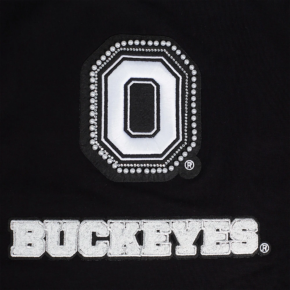 Women's Pro Standard Black Ohio State Buckeyes Rhinestone & Pearl Boxy Cropped T-Shirt