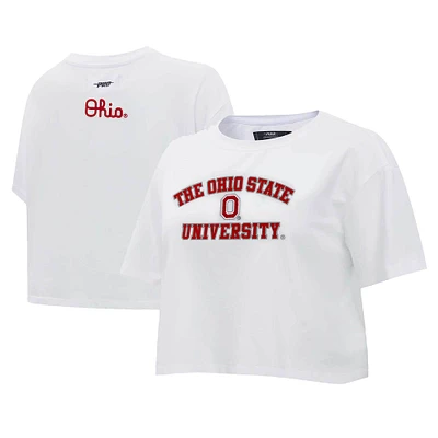 T-shirt court boxy classique en jersey simple Pro Standard blanc de l'Ohio State Buckeyes pour femmes