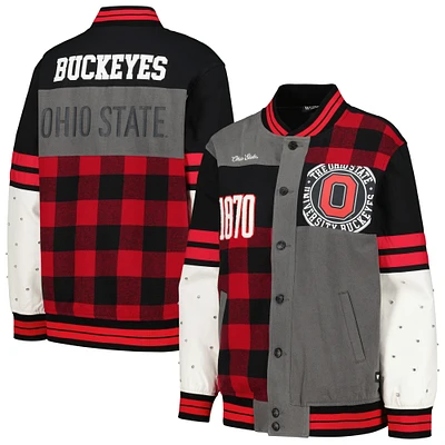 Blouson aviateur boutonné multi vintage noir Ohio State Buckeyes The Wild Collective pour femme