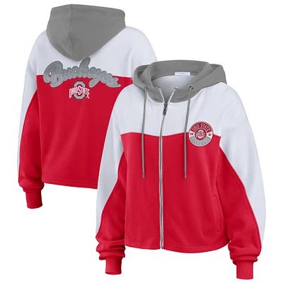 Sweat à capuche zippé color-block Scarlet Ohio State Buckeyes pour femme WEAR by Erin Andrews