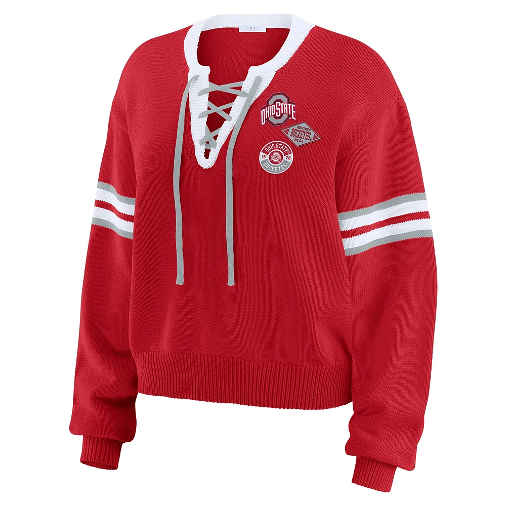 Pull à lacets pour femme WEAR by Erin Andrews Scarlet Ohio State Buckeyes