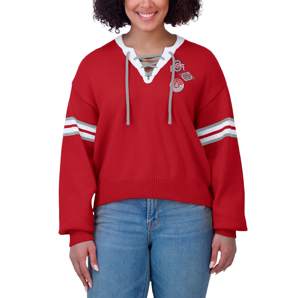 Pull à lacets pour femme WEAR by Erin Andrews Scarlet Ohio State Buckeyes