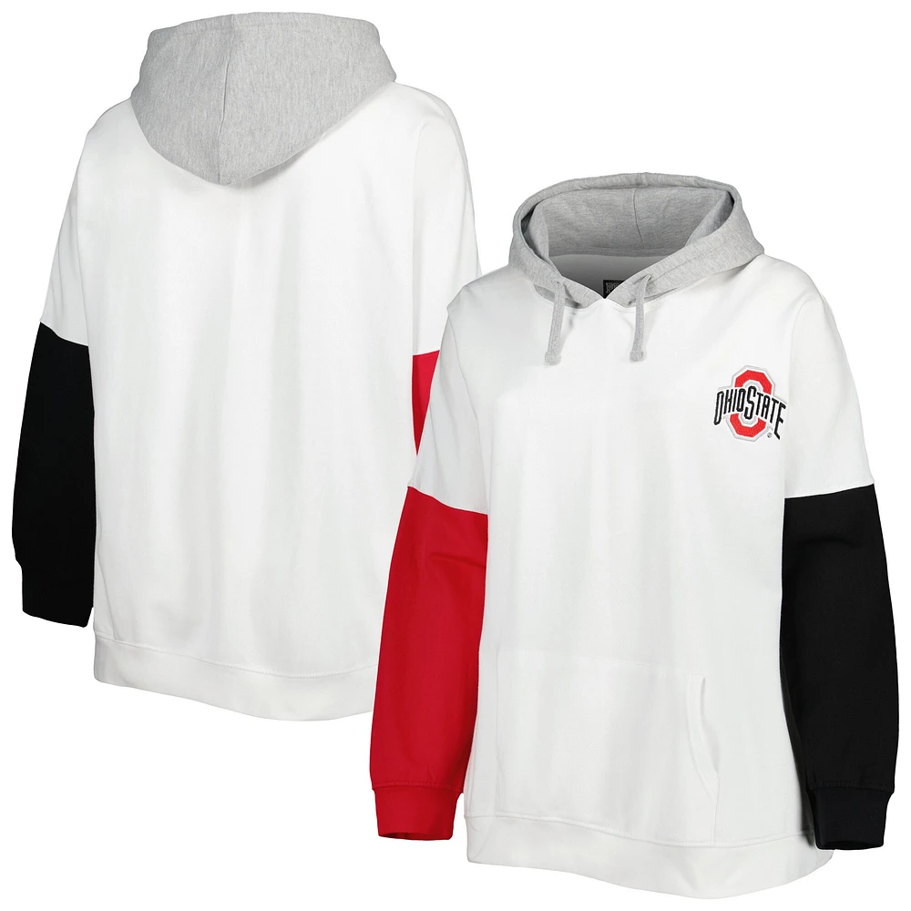 Women's White/Scarlet Ohio State Buckeyes Plus Contrast Dolman Sleeve Pullover Hoodie